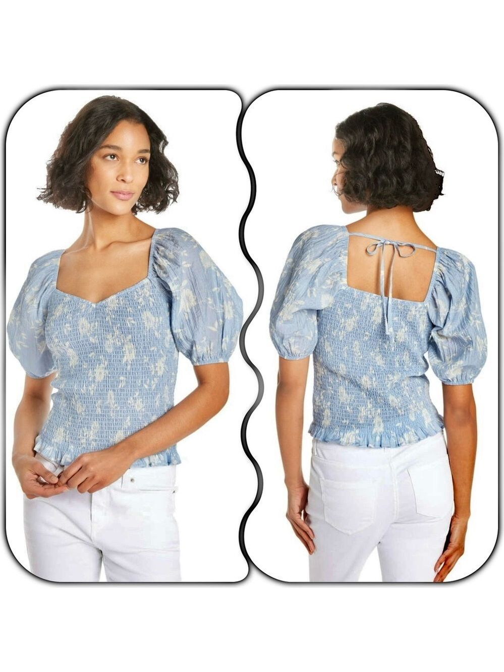 5/$20!! Self Esteem Light Blue Floral Puff Sleeve Blouse
